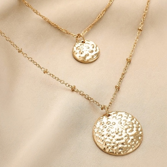 GlitzBlitz Boutique Jewelry - Any 2/$20! Gold Multi-Layer Textured Disc Necklace
